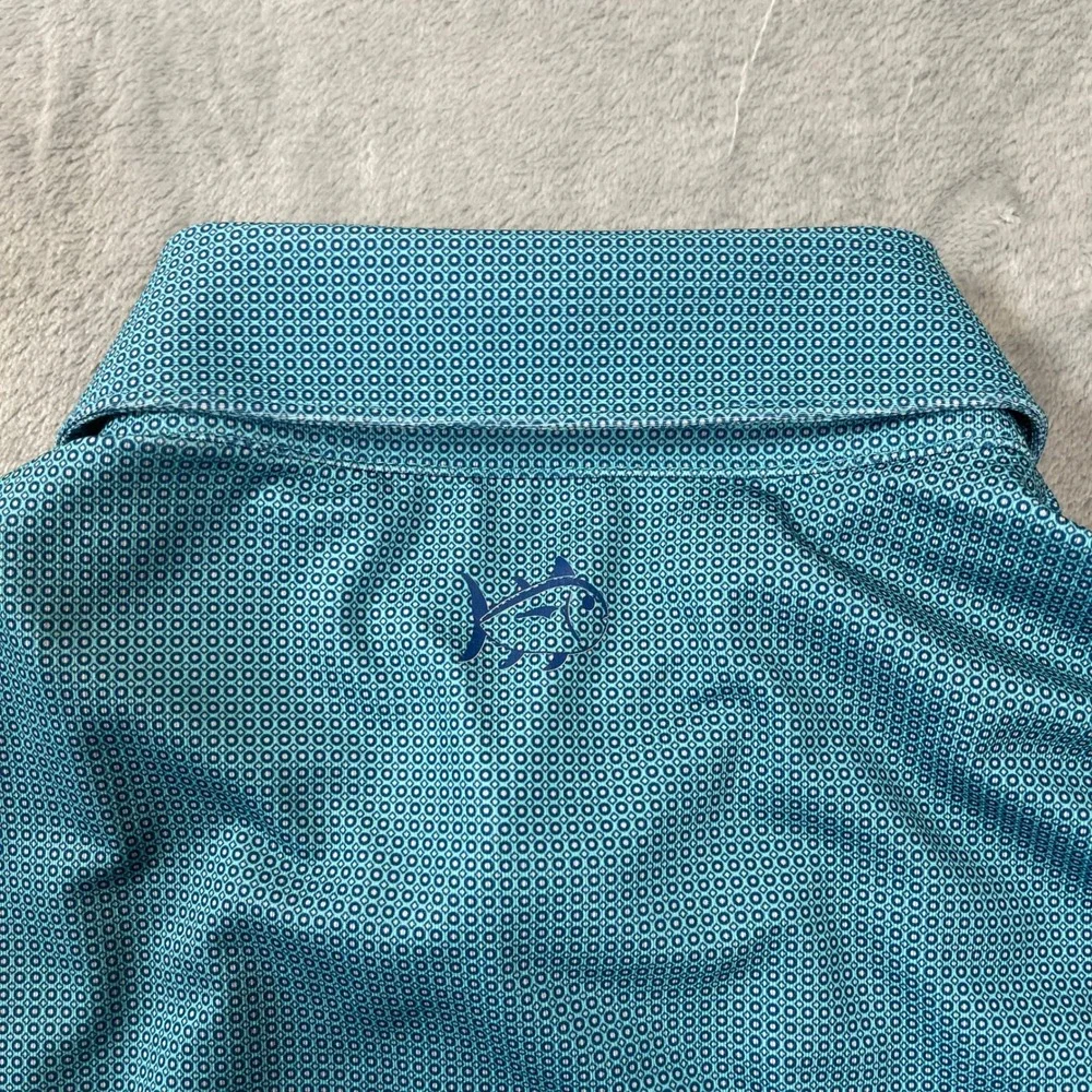 Southern Tide Mens Polo Shirt Size M Performance Teal Blue Geometric Print - Picture 5 of 5